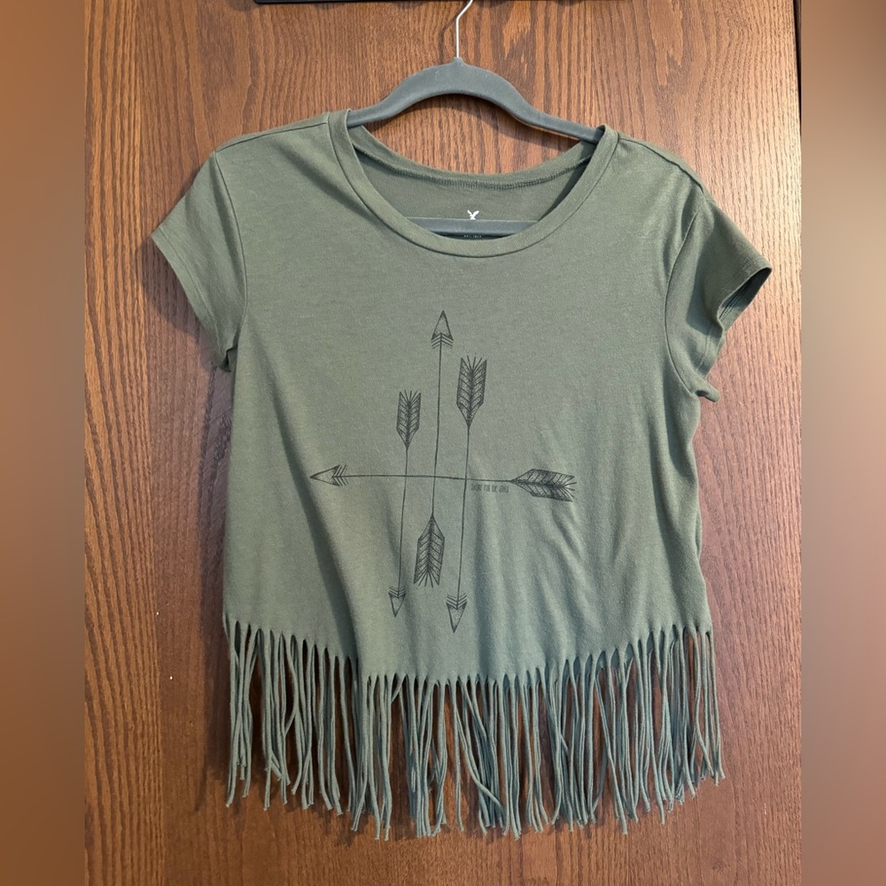 American Eagle green crop top with fringe